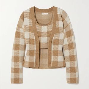 Reformation Fonte Plaid Tank And Cardi Set in Gossamer/Camel Check